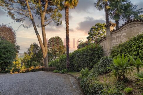 area esterna con pini marittimi e muro antico - villa inverigo in vendita - meriggi