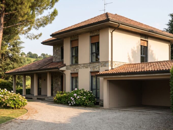 Villa lombarda degli anni Sessanta con giardino e vialetto in ghiaia, in vendita in Brianza
