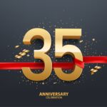 numero 35 dorato e scritta anniversario sottostante