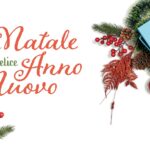 Banner con auguri natalizi in stile classico indicante "Buon Natale e felice anno nuovo" con decorazioni adatto alle front page dei social media