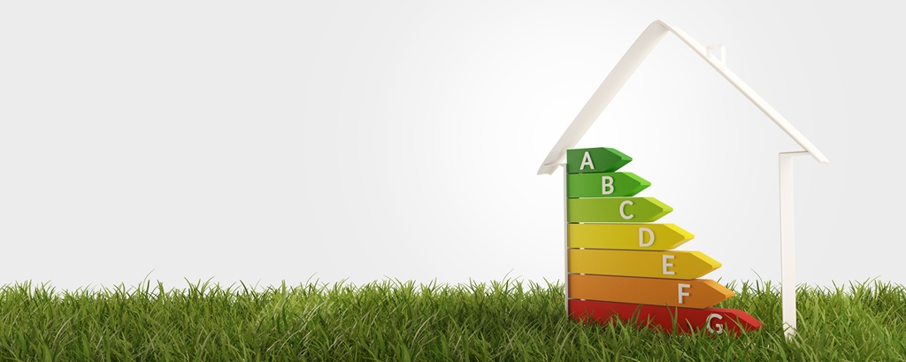 Illustrazione 3D del simbolo dell'efficienza energetica domestica.